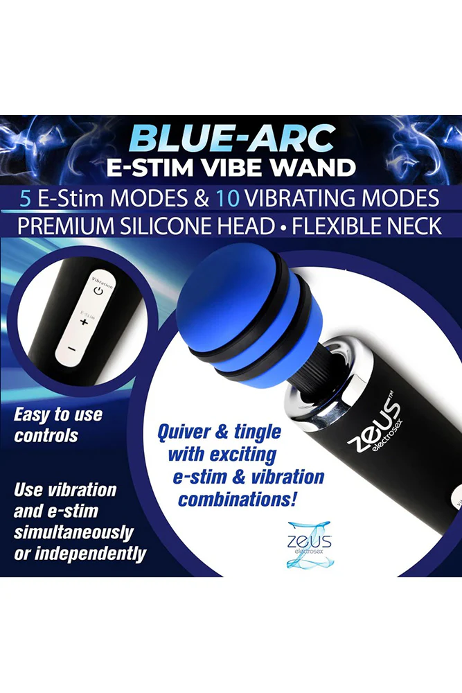 XR Brands - Zeus - E-Stim Vibrating Wand Massager -Black - Image 4