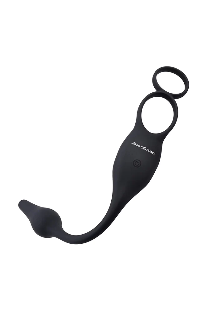 Zero Tolerance - Plug & Tug Cockring with Vibrating Butt Plug - Black - Image 2