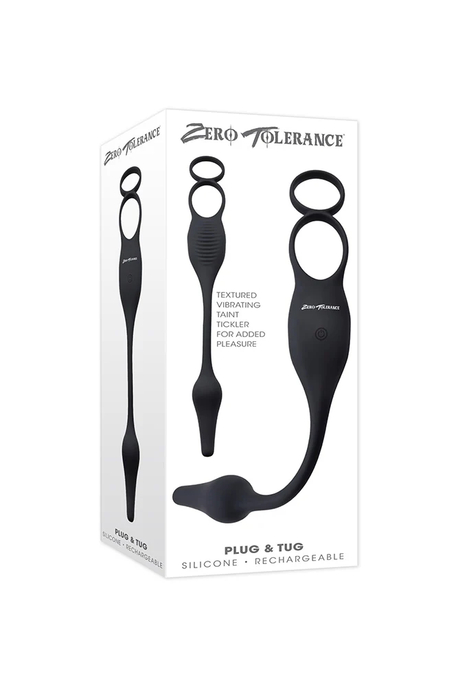 Zero Tolerance - Plug & Tug Cockring with Vibrating Butt Plug - Black - Image 7